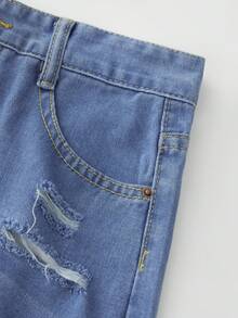 Women's Summer Mid Rise Ripped Stylish Denim Shorts Stretchy Jean Shorts - Blue - View 8