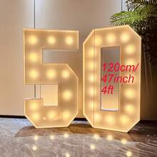 4ft Marquee For Numbers 0-9, 2025 Marquee For Numbers 4 Feet Tall, Mosaic Numbers For Balloons, Warm White Light Up Numbers For Party Decorations, Birthday, Anniversary Party Decor - 黃色 - 查看 2