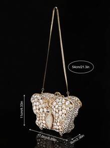 1 pezzo Clutch rigida artigianale a forma di farfalla con cristalli, clutch da sera personalizzata alla moda con strass, clutch di lusso scintillante per matrimoni e feste, elegante portafoglio da donna con catena e cristalli, adatto per contenere rossetti, ideale per signore in occasioni formali come raduni, balli, matrimoni e feste. (Non adatto per contenere telefoni)