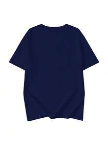 200g Pure Cotton T-Shirt 2025 Summer Ladies New Short Sleeve Pure Cotton Holiday Pattern Short Sleeve Round Neck Couple Wear Small Shirt Tops - 藏蓝色 - 查看 3