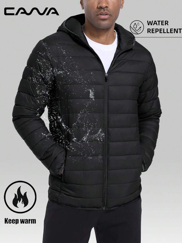 Cavva Męskie kurtki puchowe z kapturem, lekkie, wodoodporne, wiatroszczelne, zimowe, ciepłe, piesze wycieczki, kemping, bieganie, polar