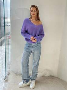 2025 Women's Autumn And Winter Loose Large V-Neck Sexy Pullover Sweater - 紫色 - 查看 3