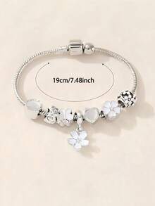 1 件优雅粉色五瓣花吊坠铜手链，配闪亮树脂珠 - 女士手工珠宝，精致镂空设计，可调节链长，完美礼物 - 粉色 - 查看 6