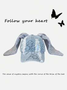 1pc Women's New Y2K Distressed Rabbit Ear Hole Baseball Cap, Personalized Street Hip Hop Snapback Hat, Exclusive For Halloween - Bunny Hat - View 6