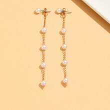 1 Pair Stainless Steel 18K Plated Pearl Earrings, Minimalist Design Suitable For Festivals, Parties, Dates, And Office Wear