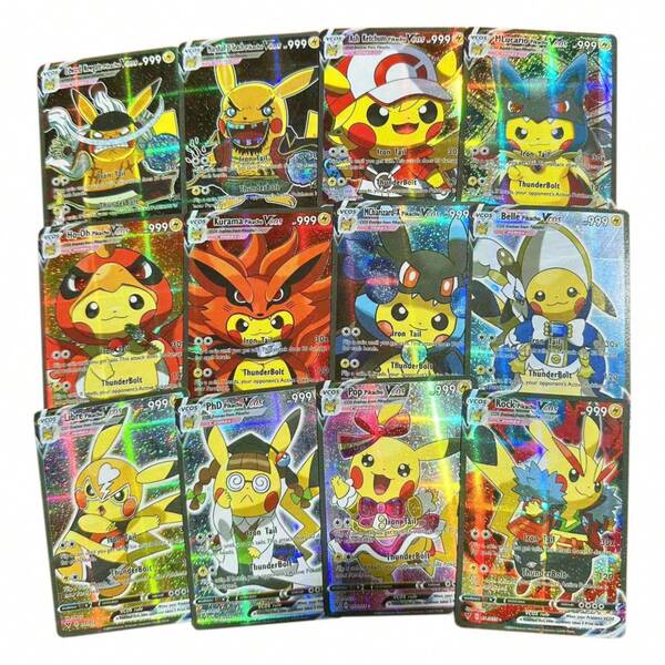 pokemon مجموعة بوكيمون 1 من 55 (نمط عشوائي) بطاقات بوكيمون ذهبية مطلية بالذهب، بطاقات بوكيمون قابلة للجمع، بطاقات بوكيمون ذهبية مطبوعة بالساخن، بطاقات بوكيمون قابلة للجمع، بطاقات جلد بيكاتشو آش، خيارات ألوان متعددة، هدايا موسم التخرج وموسم البداية