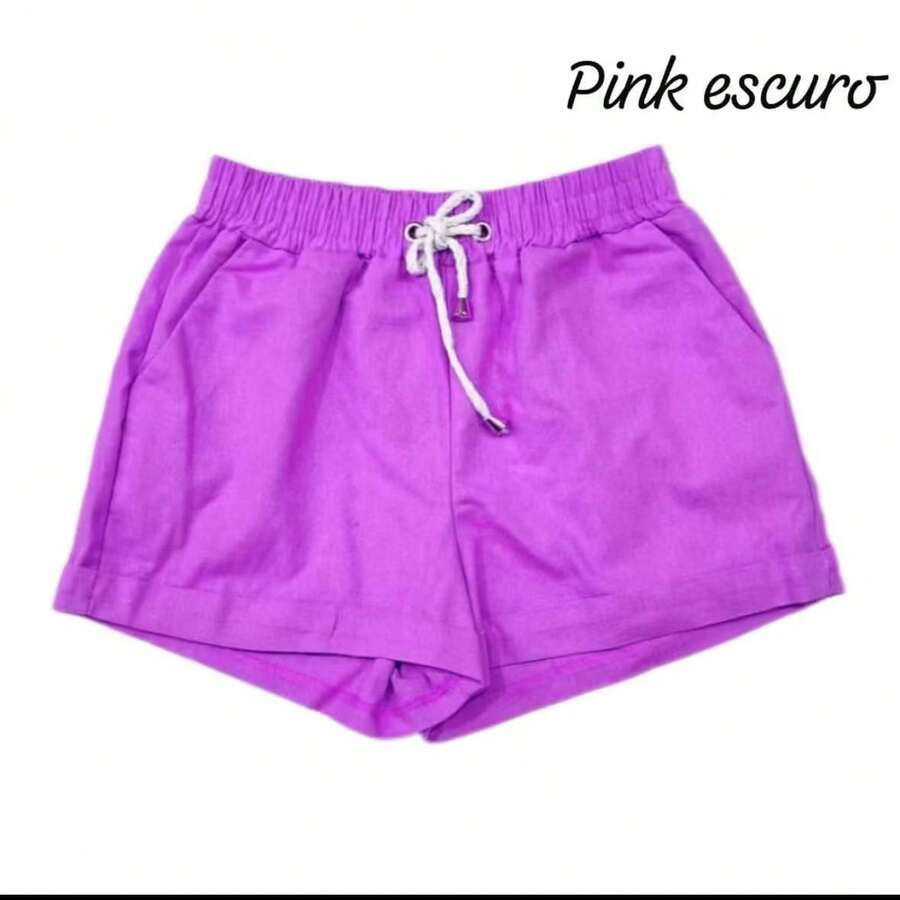 Women's Short Linen Shorts With Elastic Waistband - 紫色 - 查看 1