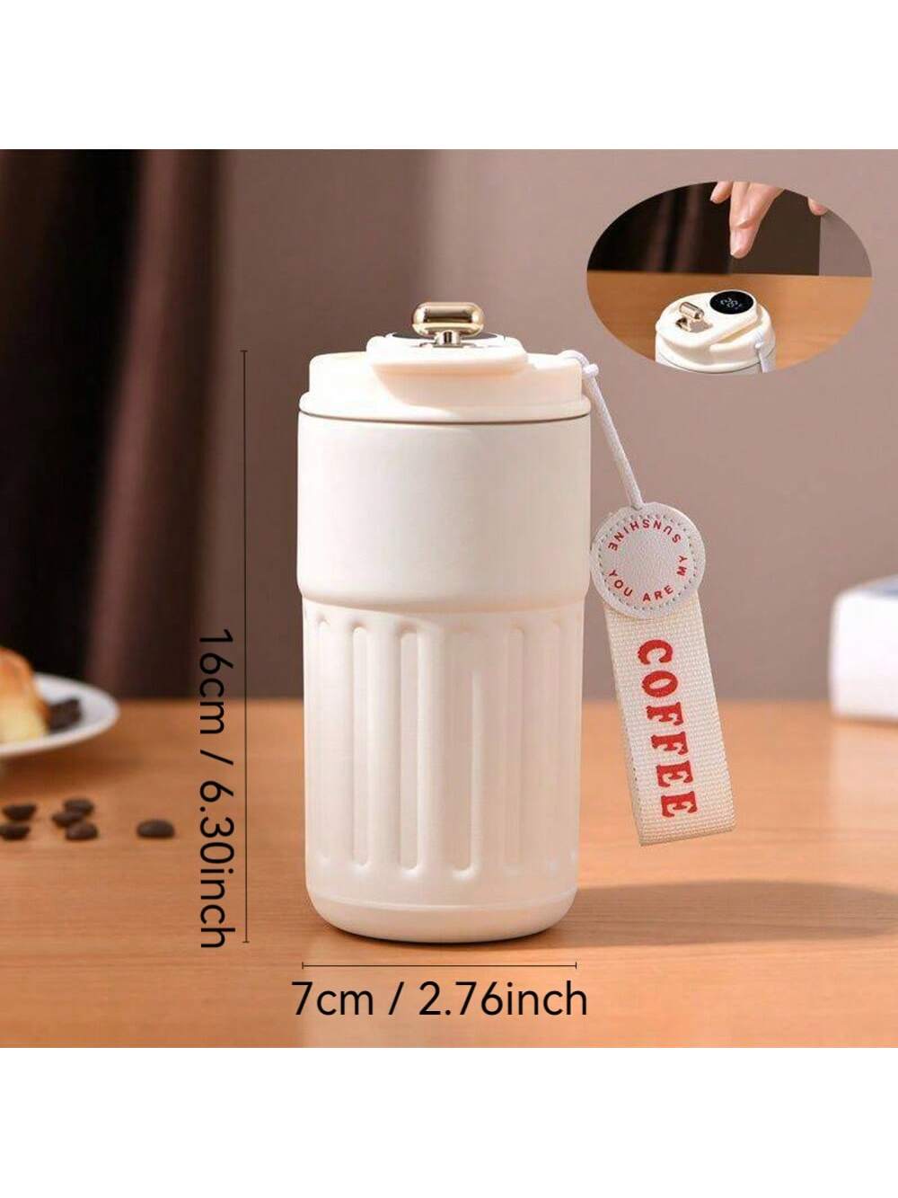 كوب قهوة 450 مل/15.2 أونصة مع شاشة درجة الحرارة، ك...