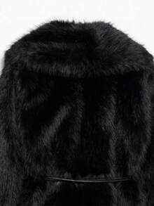 Camellia Autumn/Winter New Faux Fur Effect Mid-Length Thick Warm Coat With Belt - Black 1 - View 8