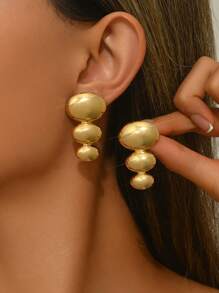 1 Pair Minimalist Elegant Smooth Oval Stainless Steel Stud Earrings, Suitable For Women's Daily Wear/Party, Great Gift For Her