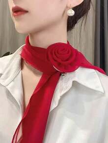 1pc Rose Flower Solid Color Chiffon Scarf, New Elegant Lightweight Sheer Scarf For Women, Versatile & Skin-Friendly - Multicolor - View 15