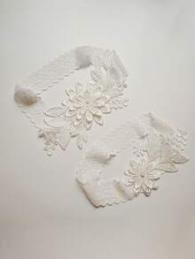 2 件套时尚白色蕾丝蓝色仿珍珠花浪漫婚礼新娘伴娘性感吊袜带腿链套装（图案随机）情人节 - 白色 - 查看 3