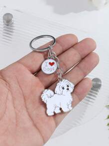 1 pièce Porte-clés mignon de dessin animé de caniche animal, accessoires de voiture de la Saint-Valentin, breloques de sac, décoration scolaire animale