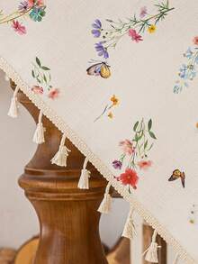 1 szt. Kolorowy, drobny kwiatowy obrus z frędzlami w kształcie motyla, rustykalny prostokątny obrus na stół, zmywalna, przeciwporostowa, przeciwkurzowa ściereczka do kuchni, jadalni, na imprezy, pikniki, wesela, do użytku wewnątrz i na zewnątrz