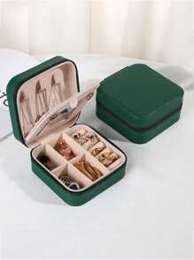 1 件带镜子的珠宝收纳盒，便携式拉链珠宝盒，旅行珠宝收纳盒，用于存放戒指、吊坠、耳环、项链、手镯、女士礼品盒。