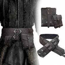 3 Pieces Of Mid-Century PU Leather Accessories Set, Renaissance Belt Bag, Vintage Viking Wide Belt For LARP Events. - A - View 5