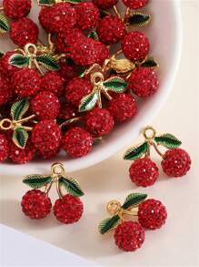2-20pcs Red Strawberry & Cherry Clay Rhinestone DIY Handmade Earrings, Bracelets, Necklaces, Jewelry Supplies - Red-cherry - View 12
