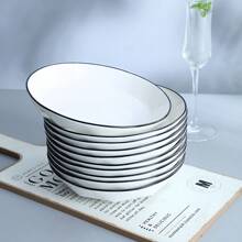 New Creative Plate, Household Dining Plate, Diamond Pattern Design, White Color, 8.15 Inch, Unique Black Spiral, Minimalist Style, New Fashionable Steak Plate, Fruit Plate, Vegetable Plate, Ceramic Material, Household Kitchen Supplies