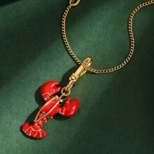 1pc Unique Design Movable Red Lobster Pendant Necklace, Elegant Enamel Cute Animal Keychain, Suitable For Women's Daily Wear