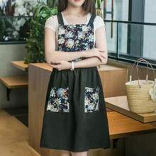 FWQGQEG Vintage Ladies Aprons, Pinafore Apron Dress For Women Girls, Cute Floral Slim Aprons Chef Aprons, Gift For Women - 黑色 - 查看 5