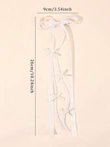 2 piezas Elegantes lazos de cinta para el cabello de niñas con cadena de perlas falsas, pinzas de cocodrilo con cola larga, pasadores de cabello para boda, vacaciones, dulces y lindos, accesorios para el cabello de adolescentes, regalo festivo