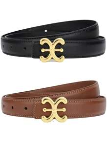 1/2 Peças Cinto de Couro com Fivela Suave para Mulheres, Cinto Decorativo Versátil e de Alta Qualidade na Cor Preta, Adequado para Calças, Denim, Vestidos no Outono, Halloween