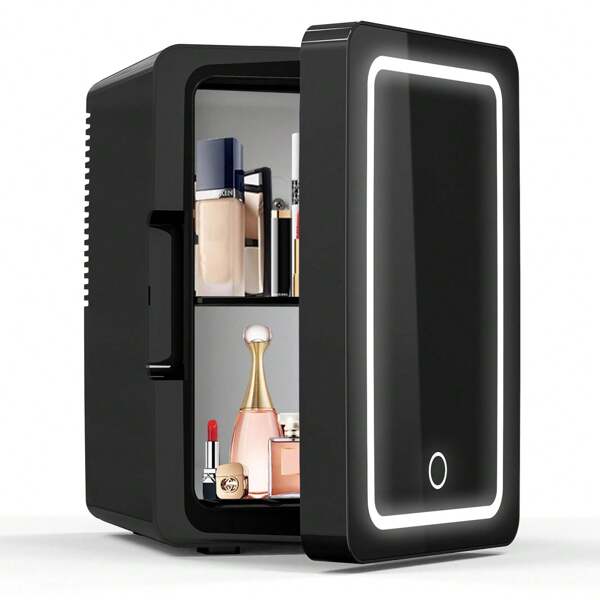 Advwin Advwin Mini Fridge For Bedroom, Skincare Makeup Fridge With LED Mirror, 6L Car Fridge For Cosmetics, SkinCare, Food, Portable Small Refrigerator For Cooler & Warmer - White/Black