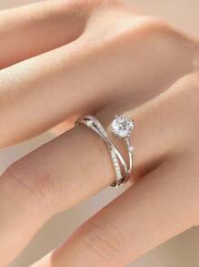 1PC Women's French Cross Design Ring, Cosmic Planet Track Sparkling Zirconia, Light Luxury Index Finger Ring For Elegant Temperament