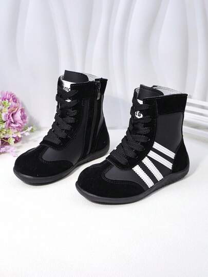 Fashionable Kids High Top Shoes, New Style Girls Short Boots Flat Lightweight Comfortable Mid-Large Kids Boots With Zipper, Boys Low Top Casual Boots Suitable For School, Students, Babies, Sports Ankle Boots