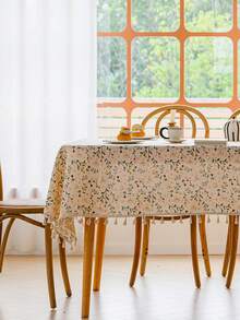 1pc Floral Printed Tablecloth, Rectangular Tablecloth With Tassels, Farmhouse Style, Suitable For Home, Kitchen, Dining Room, Camping, Parties, Outdoor Use, Spring/Summer Decor - Multicolor - View 4