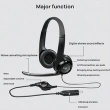 Logitech Auriculares USB H390 con cancelación de ruido, micrófono omnidireccional giratorio, control de volumen en línea, diadema cómoda y almohadillas transpirables, esenciales para centros de llamadas de clases en línea, color blanco - Blanco - Ver 8