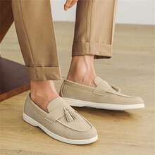 Men's Spring/Summer New Slip-On Casual Loafers - Beige, Faux Leather, Round Toe, Comfortable & Fashionable, Suitable For Daily Wear, Streetwear And Outdoor Activities