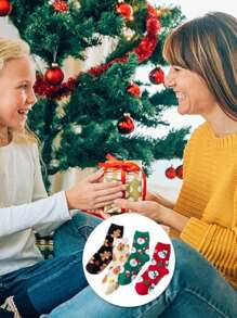 5 Paar Weihnachts-Drucksocken, bequeme und niedliche flauschig warme Socken, Damen Strümpfe und Socken (zufällige Stile)