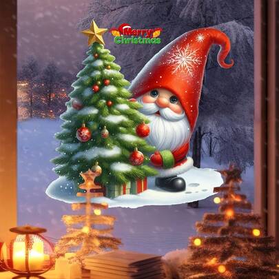 1pc Christmas Santa Claus Red Hat Glass Sticker, Self-Adhesive Window/Door Decor Home Decor Christmas Decorations Room Decor Christmas Decorations Home