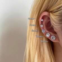 10/18pcs Shiny Magnetic Earrings, Stainless Steel & Cubic Zirconia Decorated Non-Pierced Jewelry, Unisex Magnetic Earrings - Bạc - Xem 13