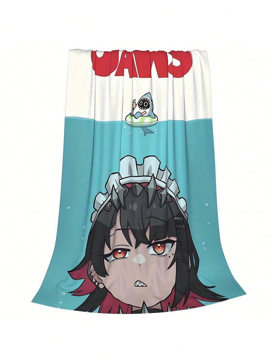 1 件柔软舒适的 Zenless Zone Zero 主题法兰绒毛毯 - 超级柔软温暖，适合所有季节、沙发和床，可机洗，带有“JAWS”文字的卡通人物设计，混合颜色，非常适合床上用品