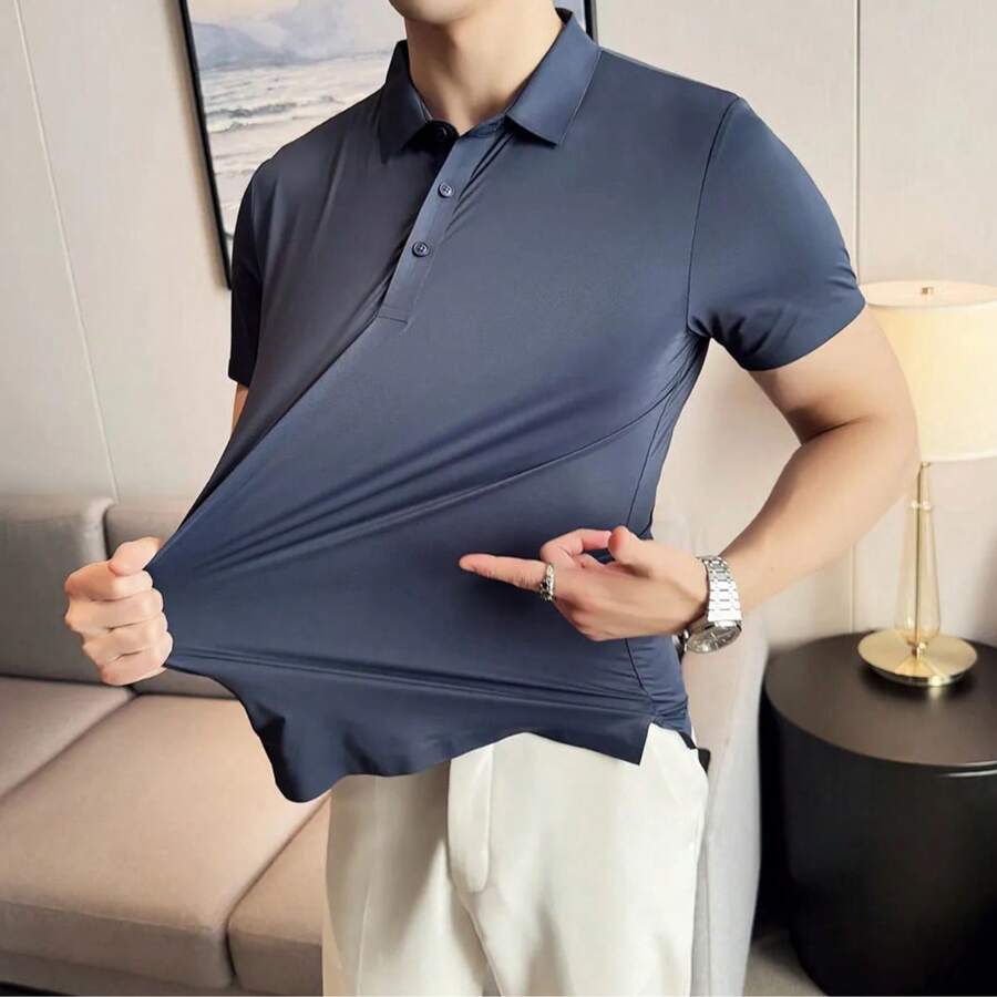 Men's Comfortable Ice Silk Polo Shirt - 灰色 - 查看 1