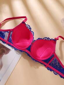 Bộ đồ lót nữ Temptuelle thời trang, lãng mạn, gợi cảm với ren phối màu tương phản, gồm quần lọt khe và áo ngực, cổ chữ V sâu, nâng đỡ tốt và thoải mái với cúp ngực BC. - Màu xanh lam - Xem 8