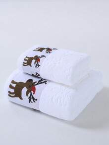 1pc/2pcs Christmas Cute Deer Embroidered Bath Towel, Super Soft & Large, Quick Dry, Non-Shedding, Sauna Towel, High Absorbency, Lightweight & Compact, Guest Towel, High Quality Bathroom Accessory, Best Gift For Partner. Towel Size: 40*75cm, Bath Towel Size: 70*140cm Shower Towels For Beaty Salon, Hotel Sports, Home Essentials, Towel, Skin Care