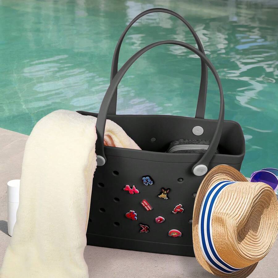 2025 Spring New EVA Rubber Tote Bag, Waterproof Beach Bag, Travel Bag, Shopping Bag, Easy To Clean, Stable And Durable | Suitable For Shopping, Travel, Party And Outdoor Activities | Beach, Seaside, Easter Gift For Lovers And Mothers - 黑色 - 查看 1