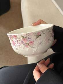 1 件法式复古花卉花瓣边缘浮雕白色陶瓷餐具、甜点、早餐、沙拉碗，带浮雕叶子