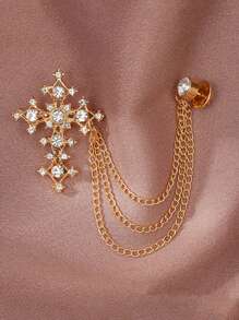 1pc New Lace Rhinestone Cross Brooch, Men's Personalized Chain Tassel Suit Lapel Pin Badge Office Accessories Shirts Jacket Jewelry Christmas Halloween