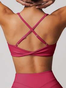 Women's Sports Bra, Deep V-Neck, Criss-Cross Open Back Design, Suitable For Outdoor Sports, Casual Running, Fitness, Pilates And Other Activities - Hot Pink - View 5