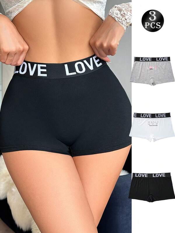 3 sztuki/opakowanie Damskie wygodne bawełniane majtki z nadrukami miłosnymi