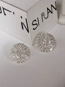 1 Pair Round Rhinestone Ear Studs New 2025 - Silver - View 5
