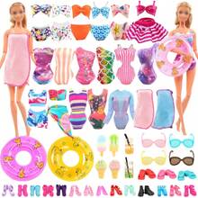 Bộ quần áo và phụ kiện mùa hè 18 món cho búp bê, bao gồm 5 bộ đồ bơi/bikini, 2 phao bơi, 2 bình nước, 4 ly, 5 đôi giày, phù hợp với búp bê bé gái cao 11,5 inch, món quà tuyệt vời. - Nhiều màu - Xem 10