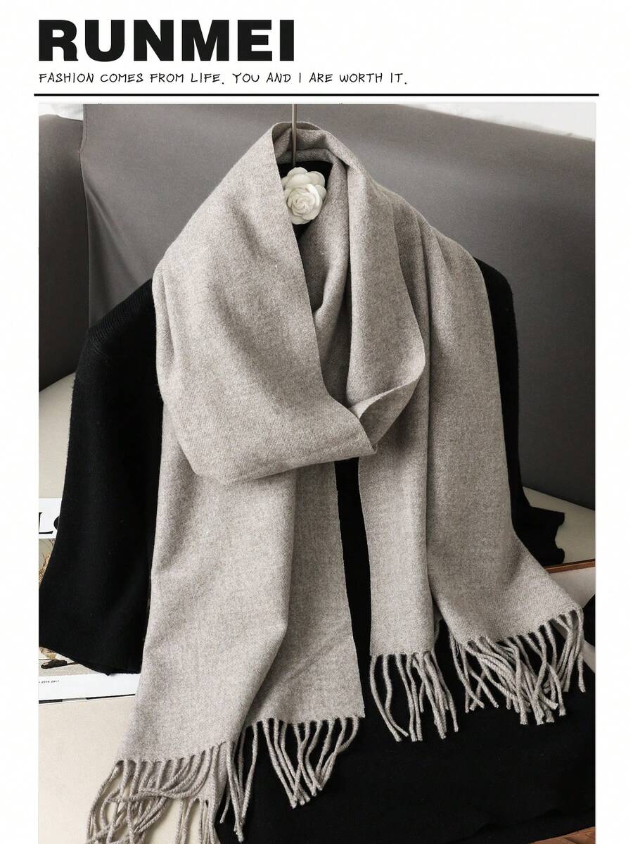 1 chiếc khăn choàng cashmere màu vàng tươi sáng, chất liệu mềm mại, có tua rua, dành cho nữ, kích thước 30*180cm, phù hợp với váy áo vào mùa xuân, hè, thu và đông. - hoa màu xám - Xem 1