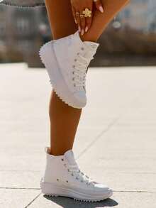 Scarpe casual alla moda e versatili da donna con suola spessa e tomaia alta, adatte per l'uso quotidiano e gli spostamenti - Bianco - Visualizzare 1