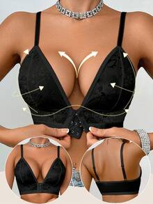 Reggiseno comodo da indossare tutti i giorni con chiusura davanti senza fili per le donne - nero - Visualizzare 2