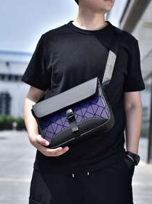 2025年新款菱形图案男士单肩包，时尚斜挎胸包，百搭男士手提包 - 彩色 - 查看 2